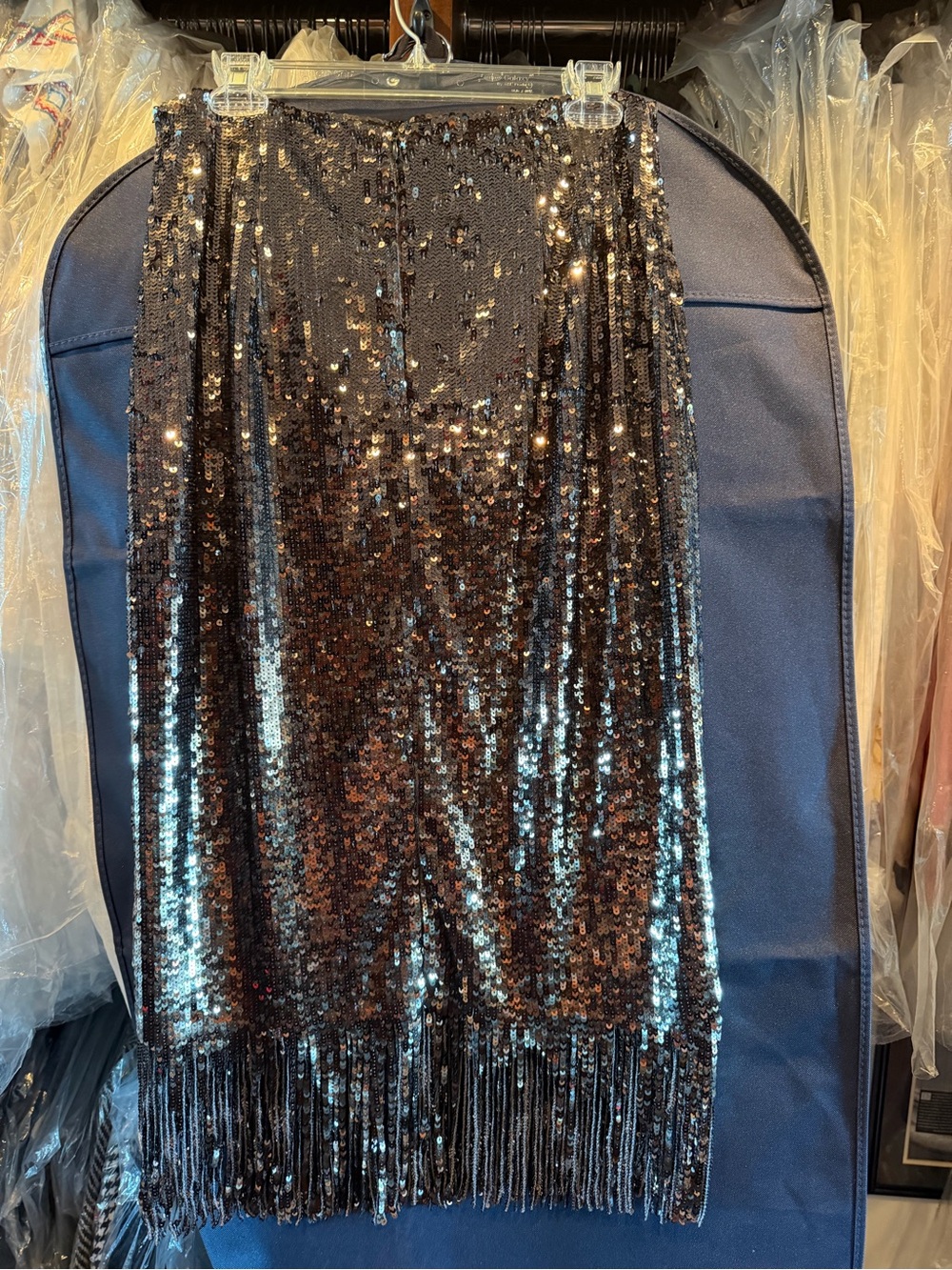 NWT Zara Sequin Fringe Pencil Skirt - Black size medium